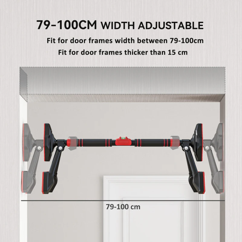 SPORTNOW Pull up Bar Doorway 79-100cm, No Screw Chin up Bar 225kg Capacity, with Level Gauge, Triangle Support, for Home Workout