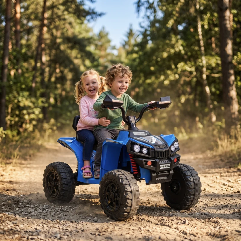 AIYAPLAY Quad Elétrico Infantil 24 V, 2 Lugares, 2 Motores de 120 W, Suspensão às 4 Rodas e Arranque Suave, Azul