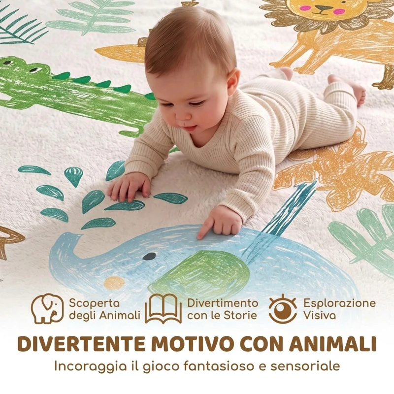 AIYAPLAY Tappeto Gioco per Neonati, Antiscivolo e Impermeabile con Animali, Età 0-3 Anni, 150x200 cm