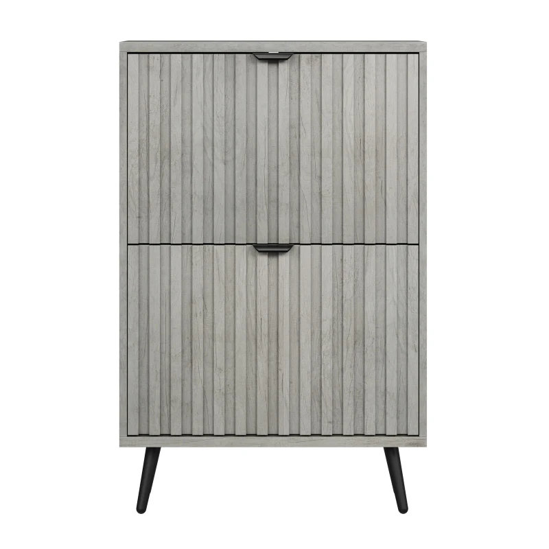 Streamlined Concealed Shoe Cabinet with 2 Flip Drawers, Secure Freestanding Storage Cabinet for Hallway Porch, 60L x 24W x 94H cm, Gray