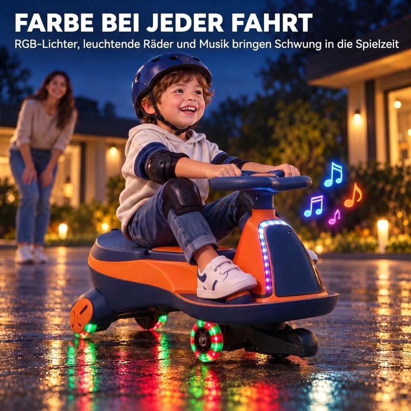 AIYAPLAY Elektrische Kinderauto 12V 2-in-1 Loopauto met Lithium-accu, 2 Motoren, RGB-verlichting, Pedaal, Muziek en 360° Sturing