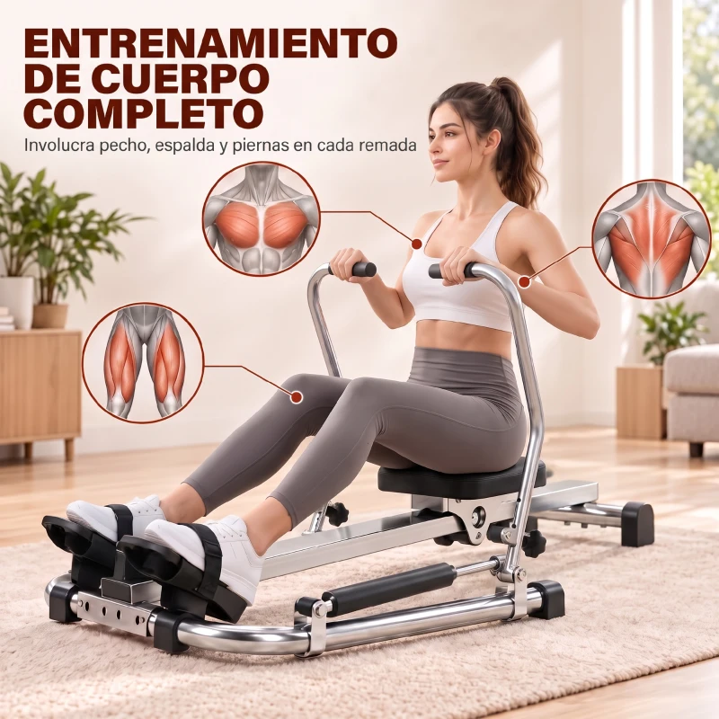 HOMCOM Máquina de Remo Hidráulico Plegable con 3 Niveles de Resistencia Monitor Digital y Pedal Antideslizante para Fitness en Casa Acero 129x70x70 cm Negro y Plata