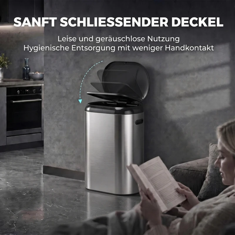 HOMCOM Automatischer Mülleimer Küche mit Infrarot-Bewegungssensor, Sensor Mülleimer 50L in Silber