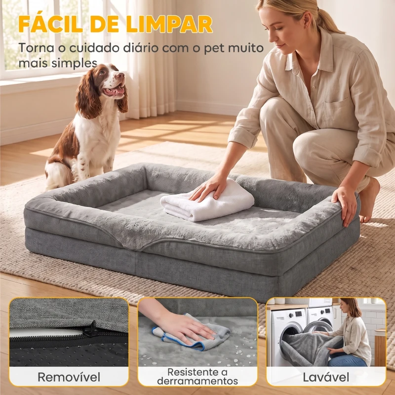 PawHut Cama para Cães Médios e Gatos com Base Antiderrapante e Capa Lavável 91x68x16 cm Cinzento