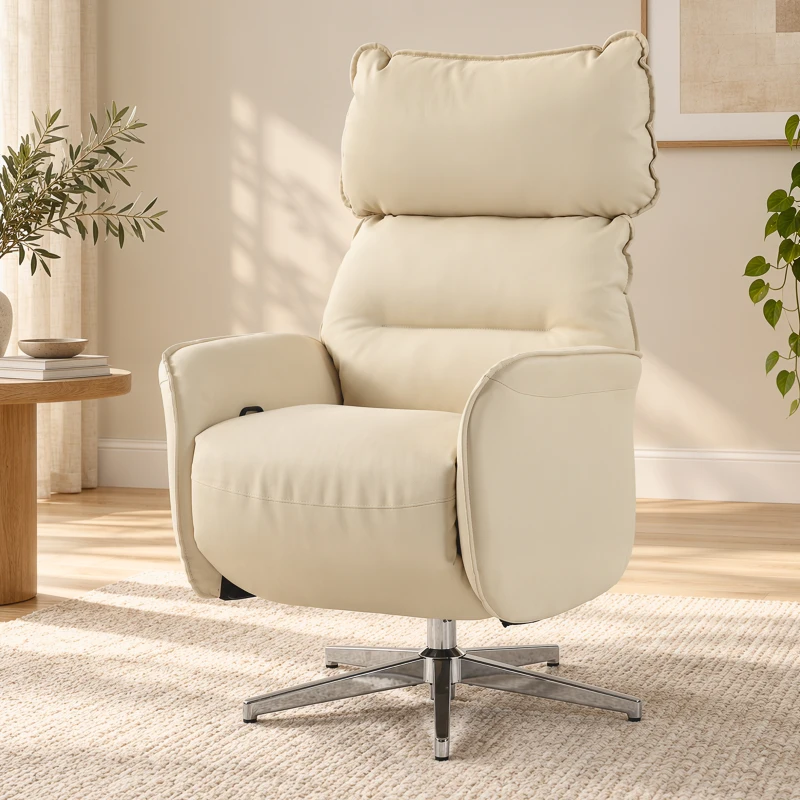 HOMCOM Fauteuil Relax Électrique Pivotant Massant et Chauffant Fauteuil Inclinable en PU Hauteur Réglable Double Moteur Crème