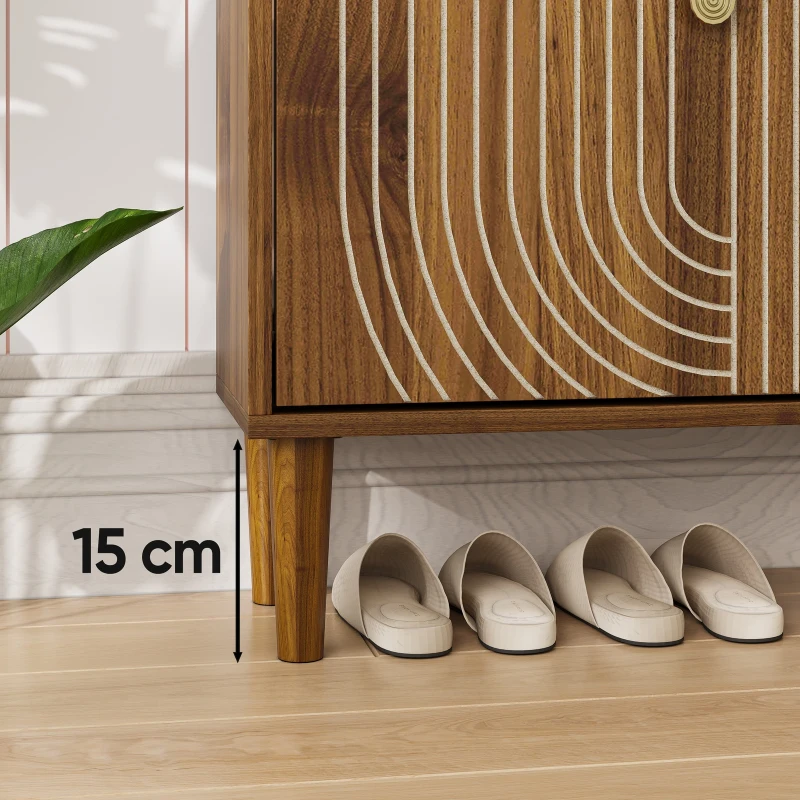 Minimalist Walnut Shoe Storage Cabinet with 2 Flip Drawers, Freestanding Shoe Rack Cabinet for Entryway, 60L x 24W x 96H cm, Walnut
