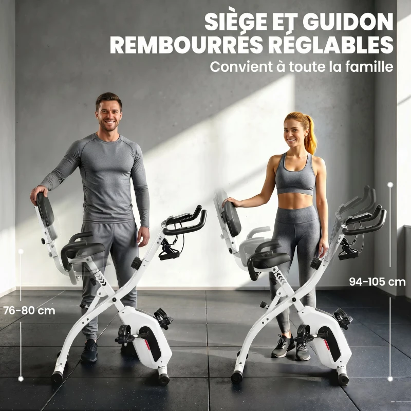 SPORTNOW Vélo d'Appartement Pliable Vélo de Fitness 3 en 1 Silencieux Connecté Kinomap Bluetooth et Zwift 105x53,5x109cm Blanc
