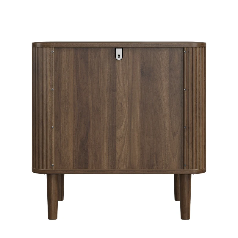 Modern Walnut-Effect Bedside Cabinet with 2 Drawers and Fluted Fronts, Retro Storage for Bedrooms and Offices, 57L x 40W x 57H cm, Walnut