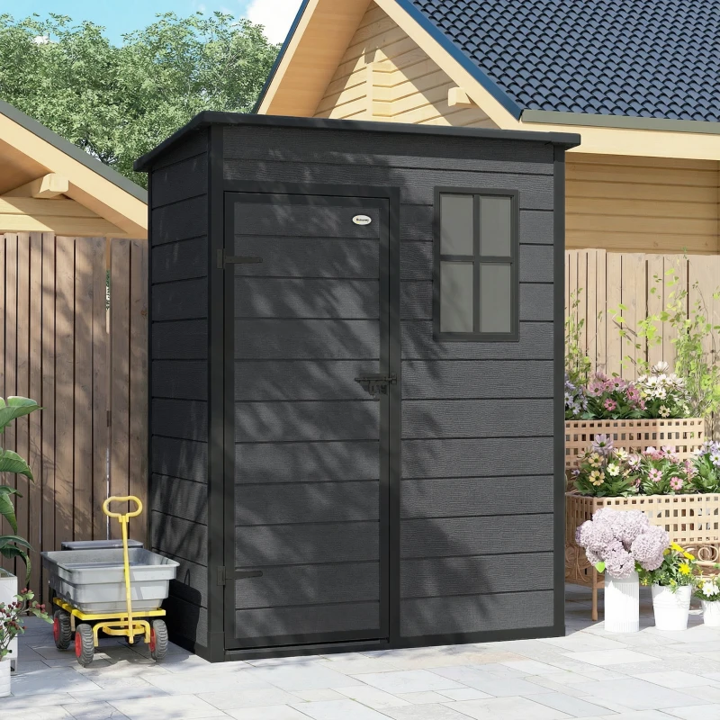 Outsunny Abri de Jardin 1,14 m², Cabane de Jardin pour Outils, Porte Verrouillable, Aération, Fenêtre, 151x92x193cm, Gris Foncé