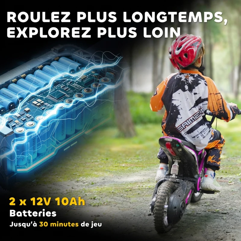 HOMCOM Moto cross électrique enfant moto électrique enfants moteur 350 W batterie 12V 8-16 km/h pneus gonflables 12'' rose