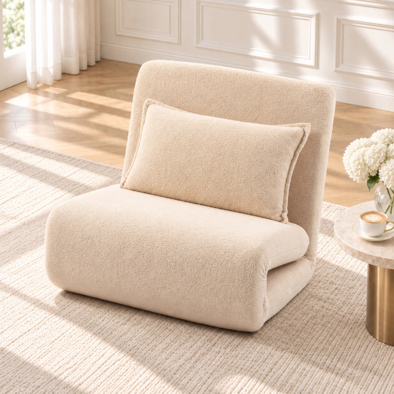 HOMCOM Składana sofa do spania 3 w 1 Przekształcany fotel do spania z poduszką, 5-stopniowe regulowane podparcie pleców, wykończenie Sherpa