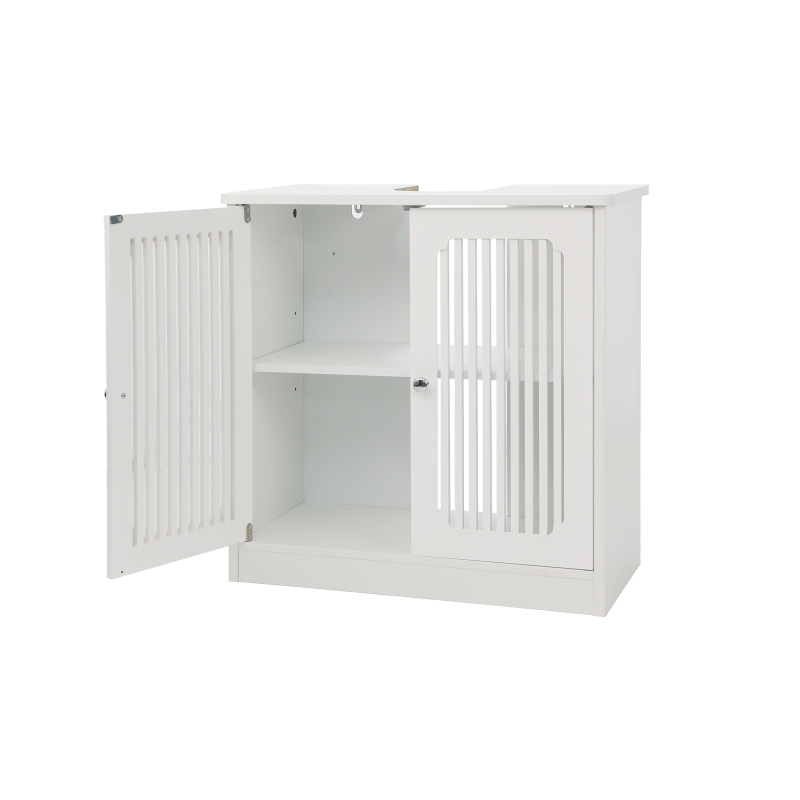 Minimalist Washbasin Cabinet with Louvered Double Doors, Sturdy Floor-Standing Storage Cabinet for Bathroom Utility, 60L x 30W x 60H cm, White