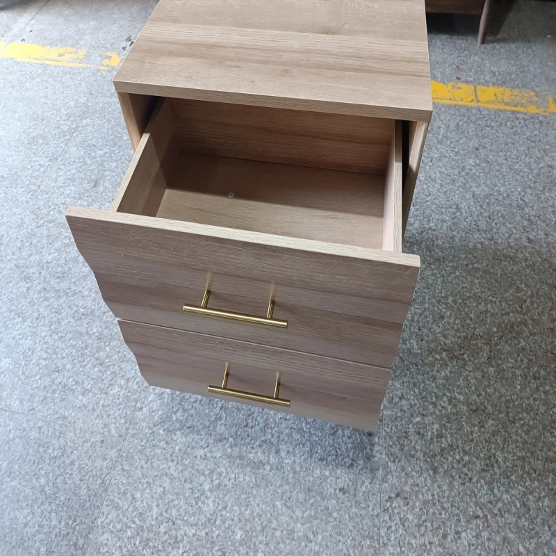 Minimalist Oak Double Drawer Bedside Table with Metal Handles, Modern Bedside Storage Cabinet for Bedroom, 50L x 40W x 58H cm, Oak