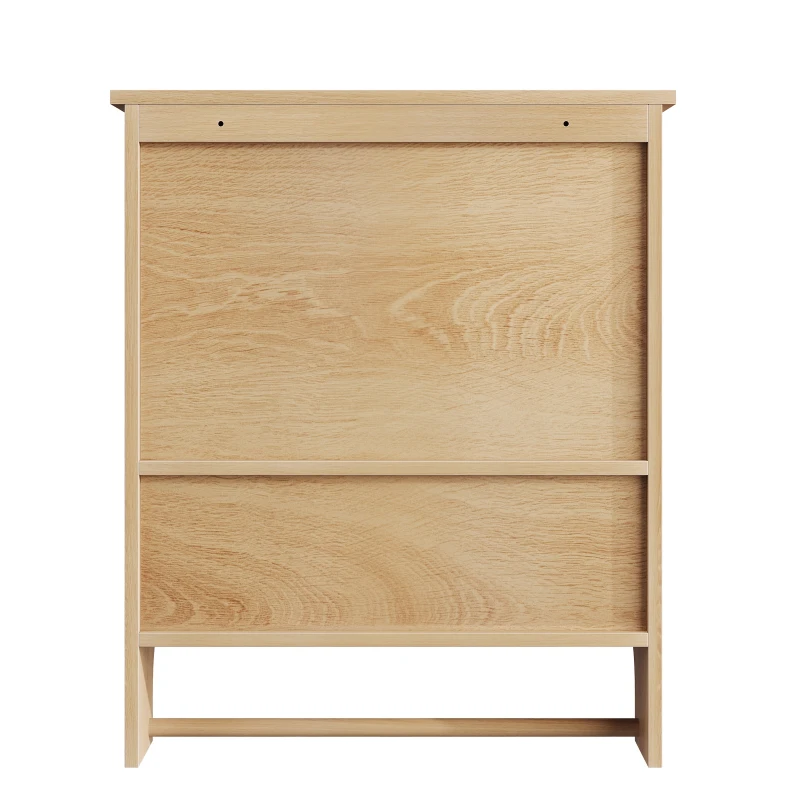 Waterproof Oak Bathroom Cabinet with Towel Rack, Space-Saving Wall-Mounted Vanity for Bathroom Laundry Kitchen, 60L x 20W x 70H cm, Oak