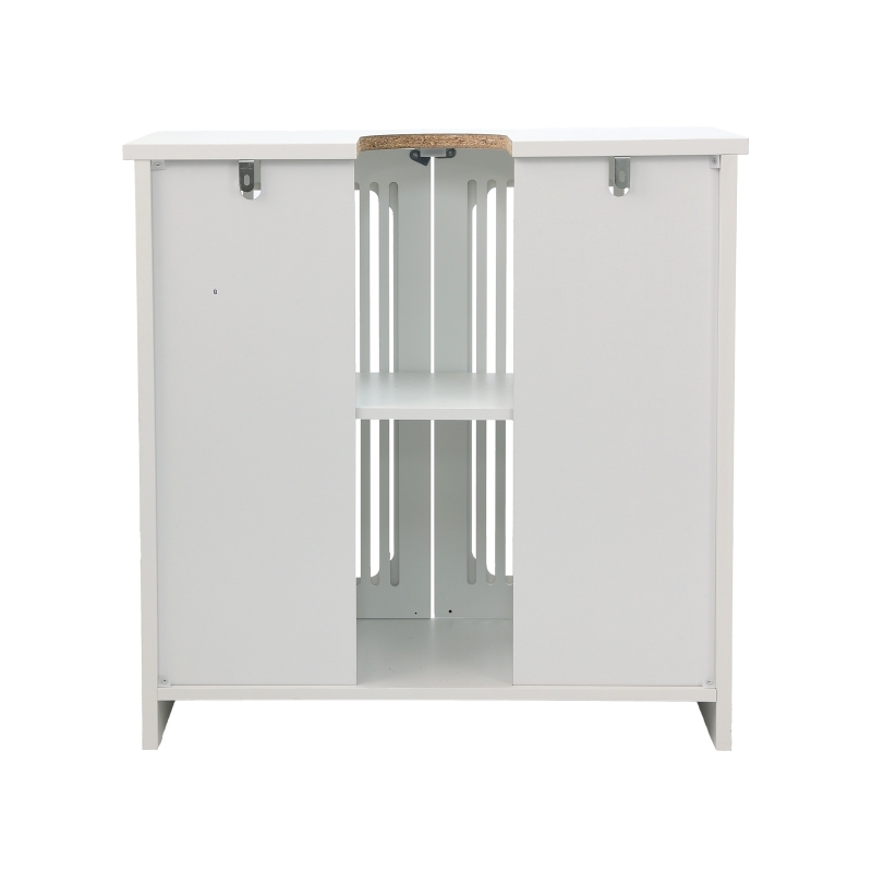 Minimalist Washbasin Cabinet with Louvered Double Doors, Sturdy Floor-Standing Storage Cabinet for Bathroom Utility, 60L x 30W x 60H cm, White