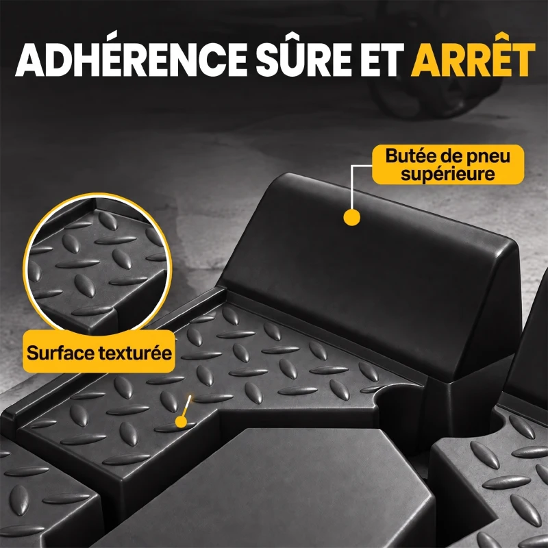 HOMCOM Lot de 2 Rampes Voiture 4T HDPE Pente Douce 90cm Rampe de Levage Butée Antidérapante Largeur 29,5cm 90x29,5x22,5cm Noir