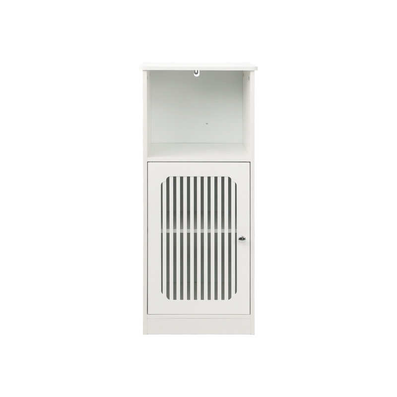 Smart Low Bathroom Cabinet with Louvered Doors, Nordic Floor-Standing Storage Cabinet for Bathroom Cloakroom, 36L x 30W x 86H cm, White