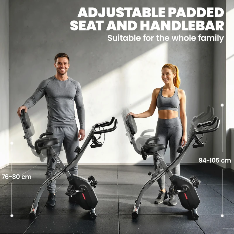 SPORTNOW 4-In-1 Folding Exercise Bike with Resistance Bands, Bluetooth App, 8-Level Magnetic Resistance, LCD Display, Black