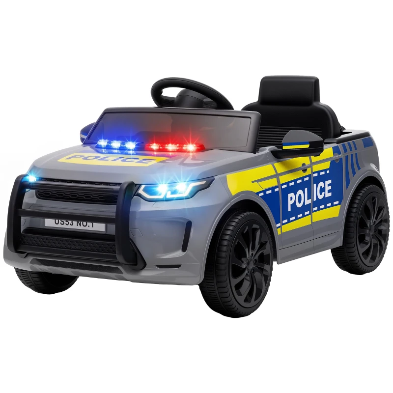 AIYAPLAY Auto Elettrica per Bambini 3-6 Anni Tema Polizia 12V con Telecomando, Sirena, Musica, Grigio
