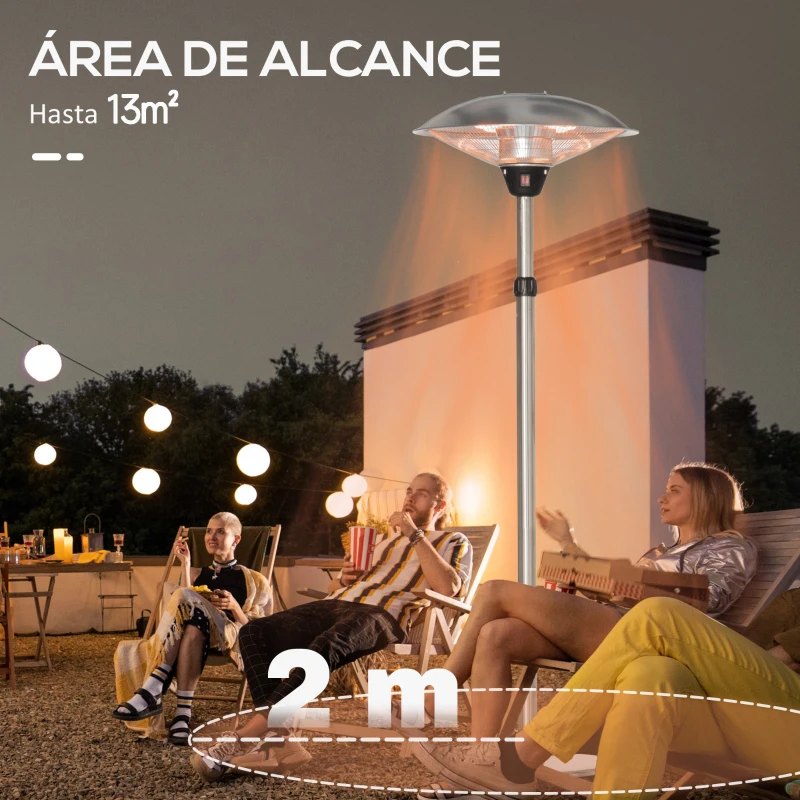 Outsunny Calefactor de Pie de Exterior 1200/1800/3000W Estufa de Infrarrojos con Altura Ajustable Ø58,5x160-200 cm Plata