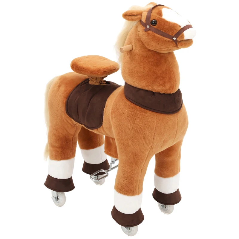AIYAPLAY Reitpferd auf Rollen Spielpferd zum Reiten mit 4 Rädern Griffe Fußstütze, 95 cm hoch bis 40 kg, für Kinder 4-12 Jahren
