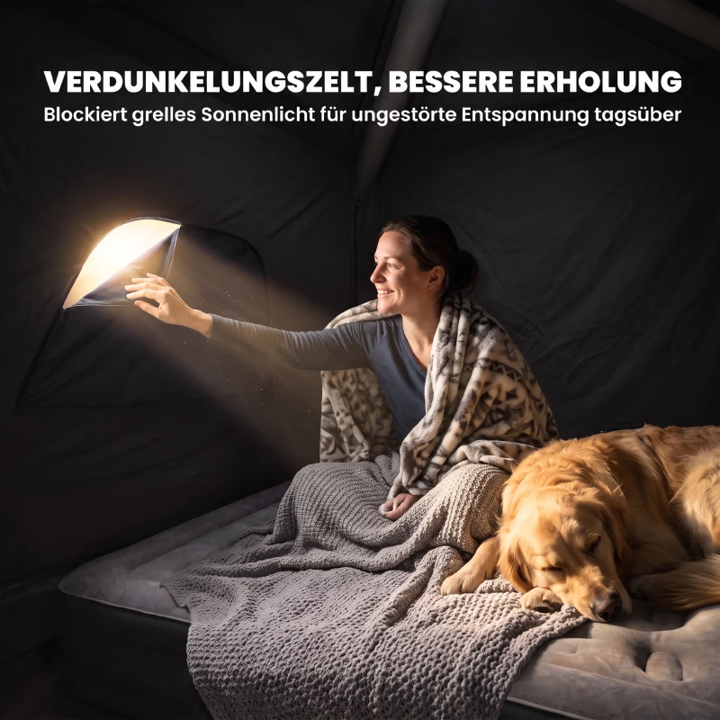 Outsunny Opblaasbare Campingtent voor 1-2 Personen Outdoor Familie Tent met Haak, Luchtpomp, Vensters en Deuren voor 4 Seizoenen