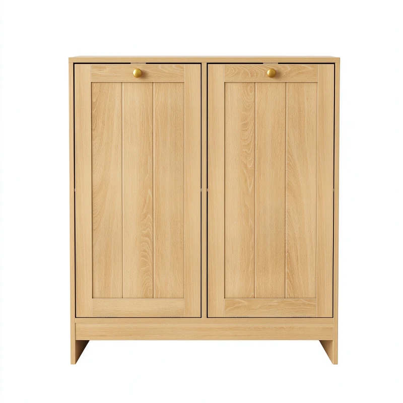 Smart Oak Tilted Laundry Hamper with 2 Baskets, Hidden Free-Standing Laundry Cabinet for Bathroom Utility Room, 66L x 33W x 68H cm, Oak