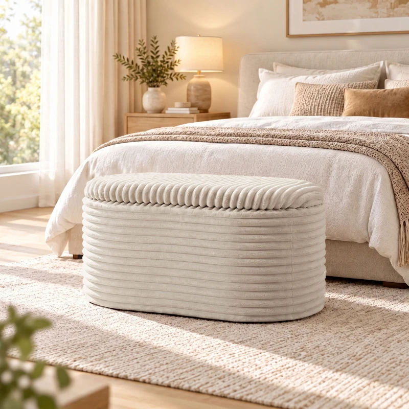 HOMCOM Sitzbank mit Stauraum 3-teiliges ineinanderstellbares Cord Truhenbank Hocker Set Beige