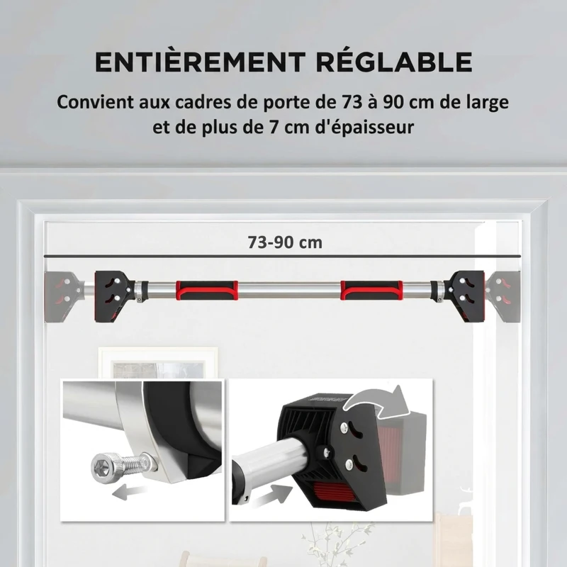 SPORTNOW Barre de traction pour porte, barre de musculation pour cadres de porte sans vis - longueur ajustable (72-109cm)