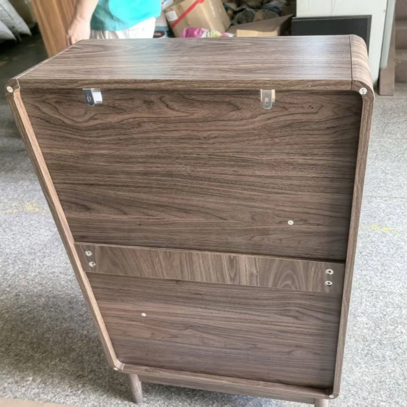 Mid-Century Walnut Shoe Storage Cabinet with 2 Flip Drawers, Freestanding Shoe Cabinet for Entry Hallway, 60L x 24W x 95H cm, Walnut