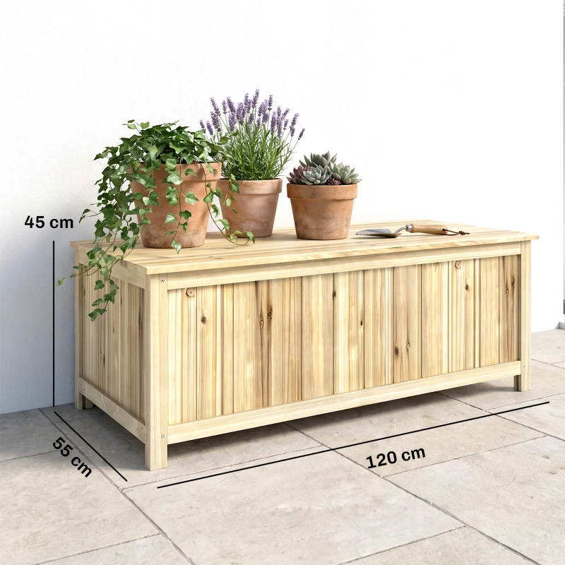 Outsunny Arcón Exterior de Madera 172 L Baúl Almacenaje con Tapa Abatible Resistente a la Intemperie para Jardín Madera Natural