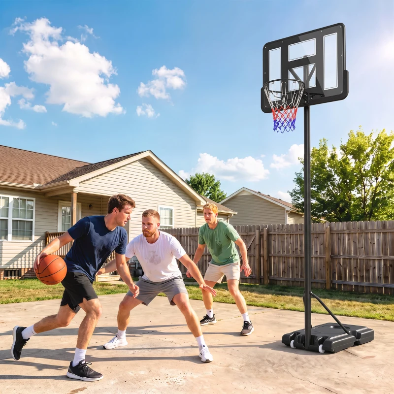 HOMCOM Cesta de Basquetebol com Altura Ajustável 220-365 cm Aro de Basquetebol com Suporte Rodas Base Recarregável Preto