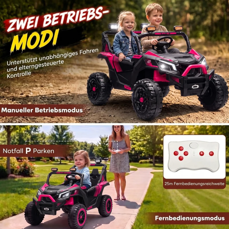 AIYAPLAY Elektrische kinderauto UTV 24V, 2-zits, met lithium-accu, 2,4 GHz-afstandsbediening, 2 x 120W motoren en softstart