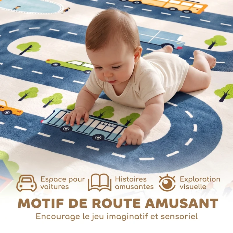 AIYAPLAY Tapis de Jeu pour Enfants Tapis de Chambre d'Enfant en Mousse Épaisseur 3 cm Motif Route Base Antidérapante 150x200cm