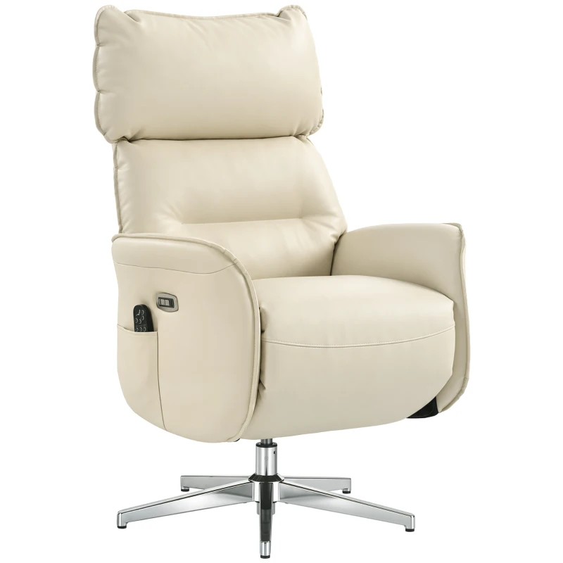 HOMCOM Fauteuil Relax Électrique Pivotant Massant et Chauffant Fauteuil Inclinable en PU Hauteur Réglable Double Moteur Crème