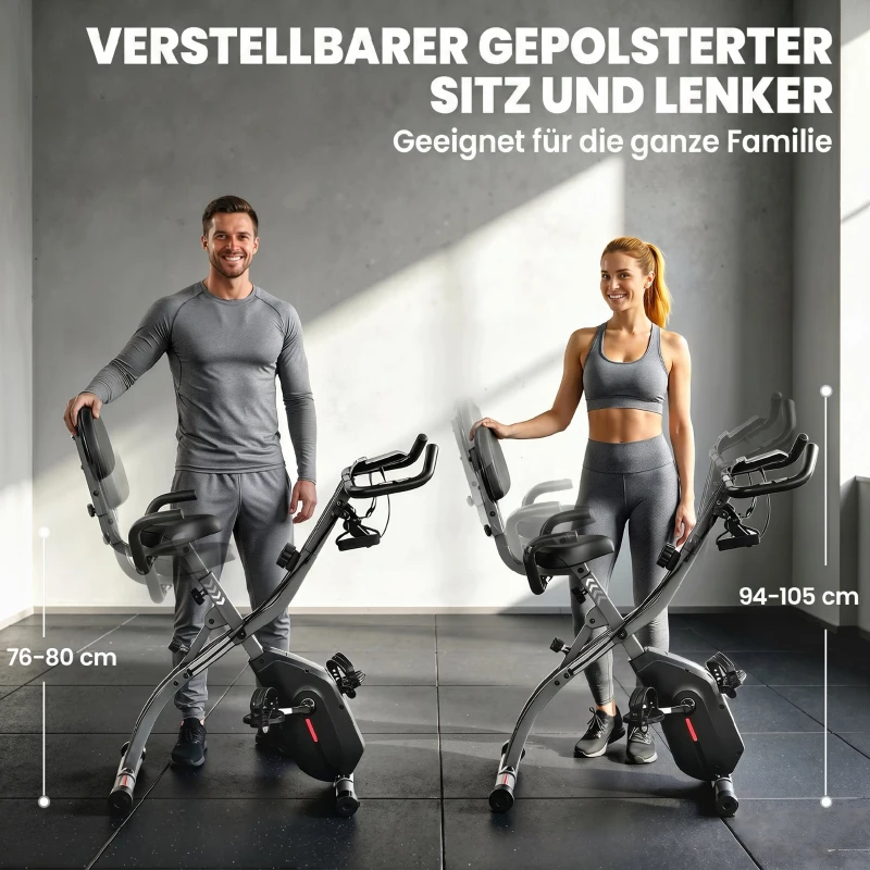 SPORTNOW 3-in-1 Opvouwbare Hometrainer Fiets Stil Lig-ergometer met LCD Monitor Bluetooth Hartslagmeter Weerstandsband