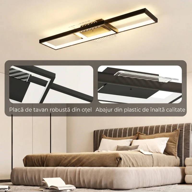 HOMCOM Plafonieră LED Reglabilă cu Telecomandă și Întrerupător, Temperatura Culoare 3000-6000K, Lampă de Design pentru Living și Sufragerie, 70x30 cm, Negru