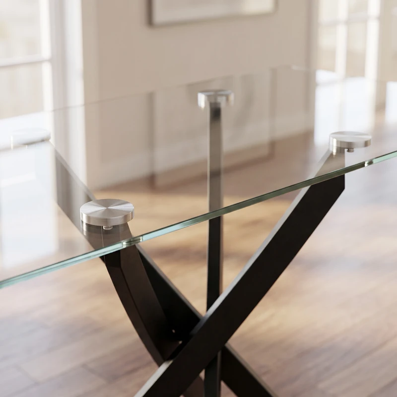 HOMCOM Rectangular Dining Table for 6 People, 120cm Modern Kitchen Table with Tempered Glass Top and Cross Steel Legs, Clear