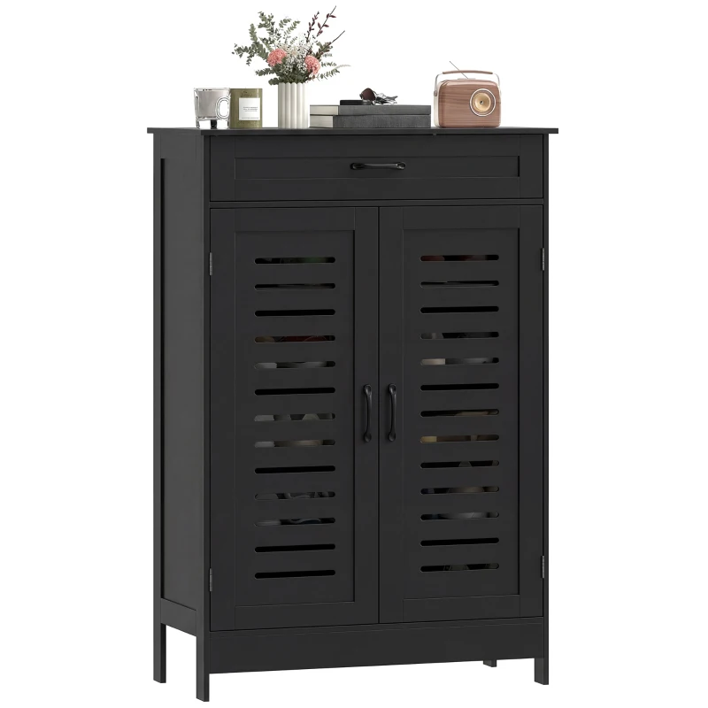 HOMCOM Meuble à chaussures 20 paires, armoire à chaussures avec 2 portes persiennes, tiroir et étagères réglables, noir