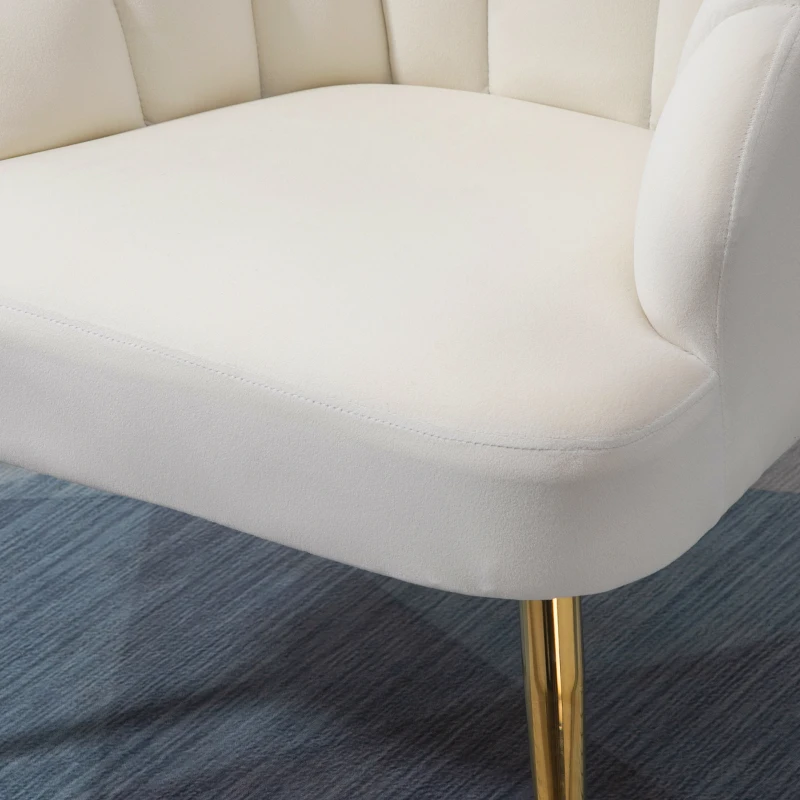 HOMCOM Fauteuil Salo, Fauteuil Coquillage Rembourré en Velours avec Pieds Dorés en Acier, 63 x 65 x 84 cm, Crème