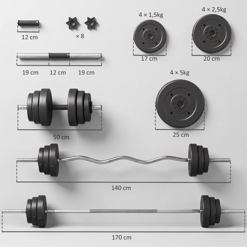 SPORTNOW 3 in 1 Hanteln Set 50 kg verstellbar 2er Hantelset mit Verbindungsrohr EZ-Curl-Stange Rutschfest ür Männer und Frauen