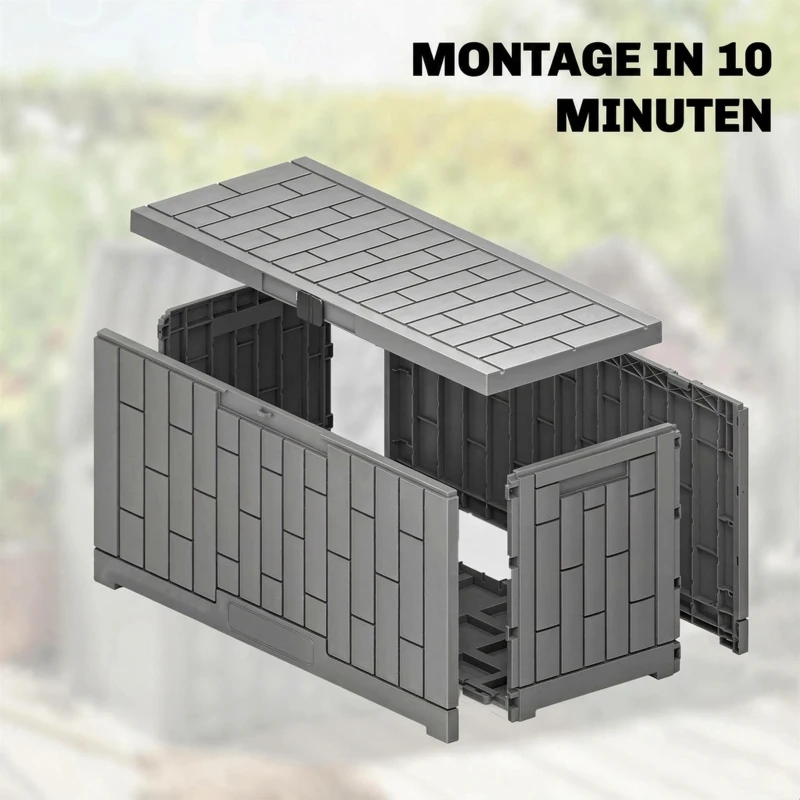 Outsunny Gartenbox 227,4 Liter Wasserdicht Abschließbar UV-beständig Auflagenbox mit Holzoptik für Garten 106,5x43x54,5cm Grau