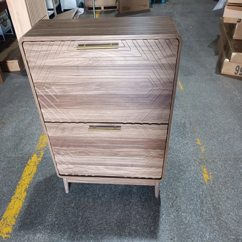 Warm Walnut Shoe Storage Cabinet with 2 Flip-Top Drawers, Mid-Century Freestanding Shoe Cabinet for Entry Hallway, 80L x 24W x 95H cm, Walnut