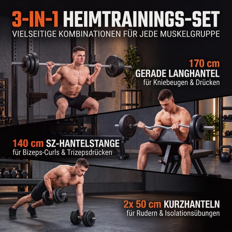 SPORTNOW 3 in 1 Hanteln Set 50 kg verstellbar 2er Hantelset mit Verbindungsrohr EZ-Curl-Stange Rutschfest ür Männer und Frauen