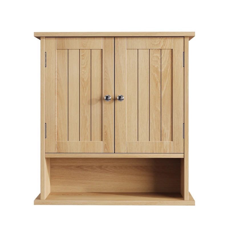 Wall-Mounted Vanity with Double Doors and Adjustable Shelf, Waterproof Wall Cabinet for Bathroom and Kitchen, 55L x 20W x 60H cm, Oak