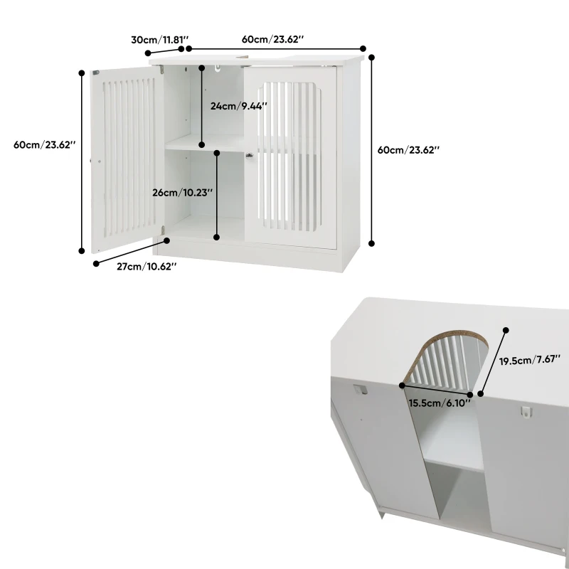Minimalist Washbasin Cabinet with Louvered Double Doors, Sturdy Floor-Standing Storage Cabinet for Bathroom Utility, 60L x 30W x 60H cm, White