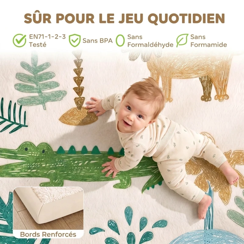 AIYAPLAY Tapis de Jeu pour Enfants Tapis de Chambre d'Enfant en Mousse Épaisseur 3 cm Motif Animal Base Antidérapante 150x200cm