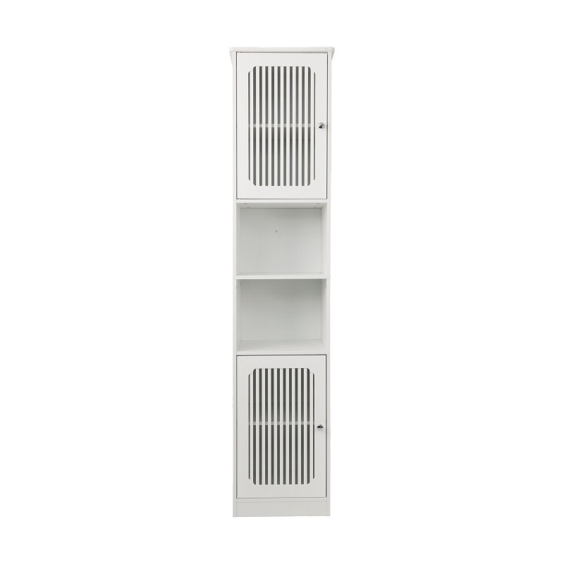 Tall Bathroom Cabinet with Louvered Doors and Adjustable Shelves, Slim Storage Unit for Bathroom and Hallway, 36L x 30W x 163H cm, White