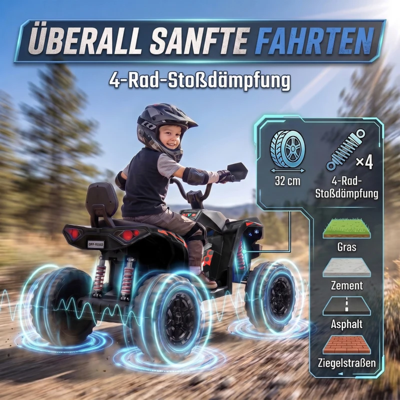 AIYAPLAY Elektrische kinderquad 24V, 2-zits ATV, 4-6 km/u, lithium-accu, 2 x 120W motoren, 4-wielvering