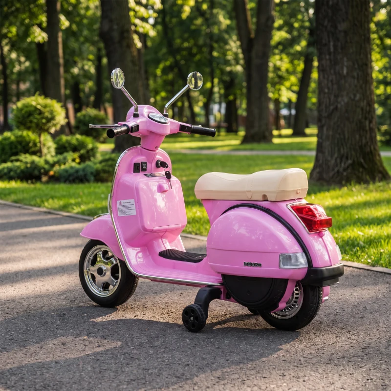 AIYAPLAY Vespa PX150 elektrische kindermotor 12V met lithium-accu, 2 motoren en 25° stuurbegrenzing - voor 3-6 jaar